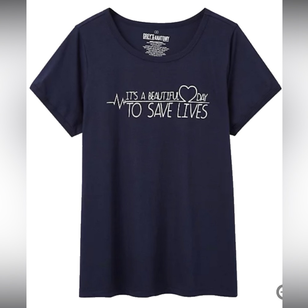 Torrid Grey's Anatomy Sz 00 Navy Blue T-Shirt It’s a Beautiful Day to Save Lives
